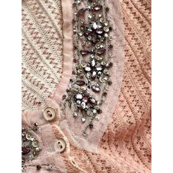 D&G DOLCE & GABBANA Pink Pointelle Knit Embellished Cardigan Sweater, Size XS - Picture 9 of 16